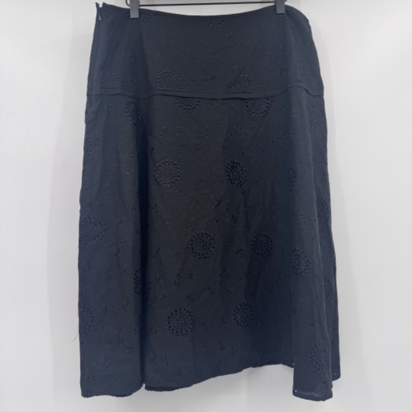 Carole Little Skirt Women 14 Black Eyelet Linen Blend Vintage Boho Goth Festival - Picture 4 of 13
